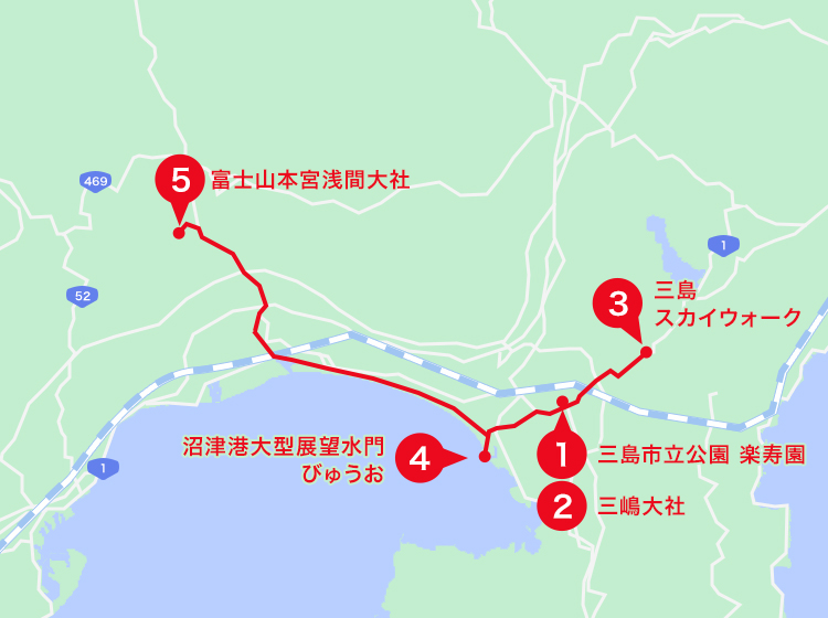 三島～富士宮エリアオススメスポット地図