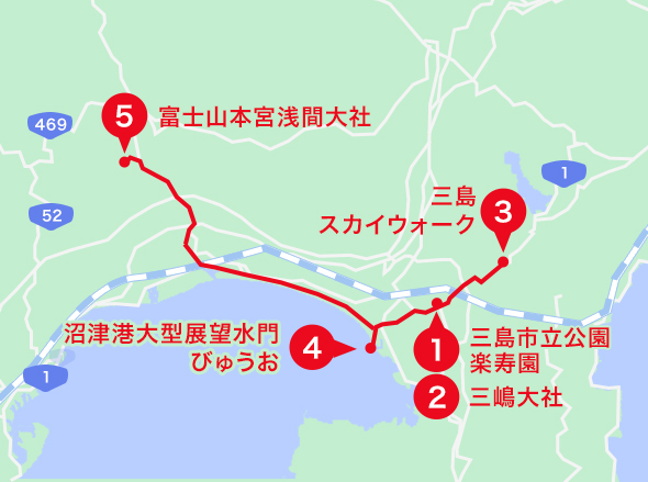 三島～富士宮エリアオススメスポット地図