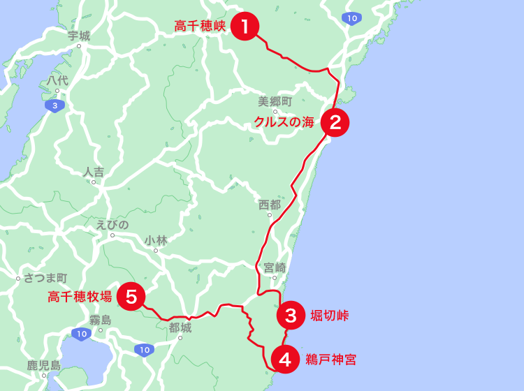 宮崎エリアオススメスポット地図
